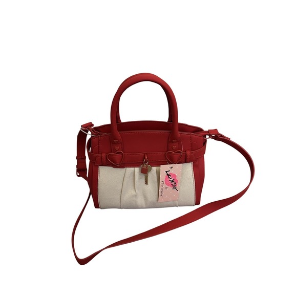 Luv Betsey Handbags - Luv Betsey by Betsey Johnson Satchel Womens Small Red Cream NEW Heart Crossbody